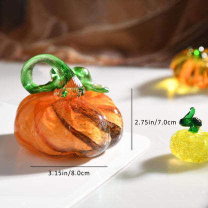 QIANCHANG 3" Hand Blown Glass Pumpkin Figurine, Large Brown Halloween Crystal Pumpkin Paperweight, Thanksgiving Pumpkins Fall Decorations for Home Table Centerpiece