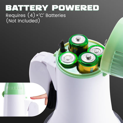 MyMealivos Portable Megaphone Bullhorn 20 Watt Power Megaphone Speaker Voice and Siren/Alarm Modes with Volume Control and Strap (White&Green)