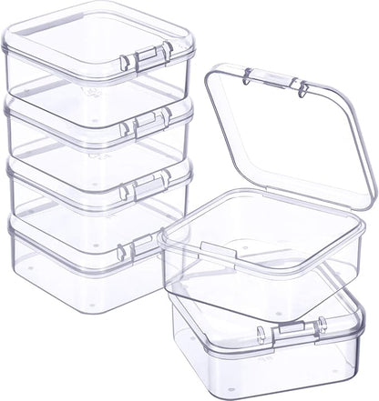 Jetec 6 Pieces Mini Plastic Clear Beads Storage Containers Box for Collecting Small Items, Beads, Jewelry, Business Cards, Game Pieces, Crafts (1.7 x 1.7 x 0.8 Inch)