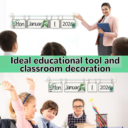 Greenery Flip Calendar for Classroom Bulletin Board Set Greenery Calendar Class Whiteboard Decor with 2026 to 2030 Years Date Cards and Adjustable Rod for Home Elementary School Teacher Supplies