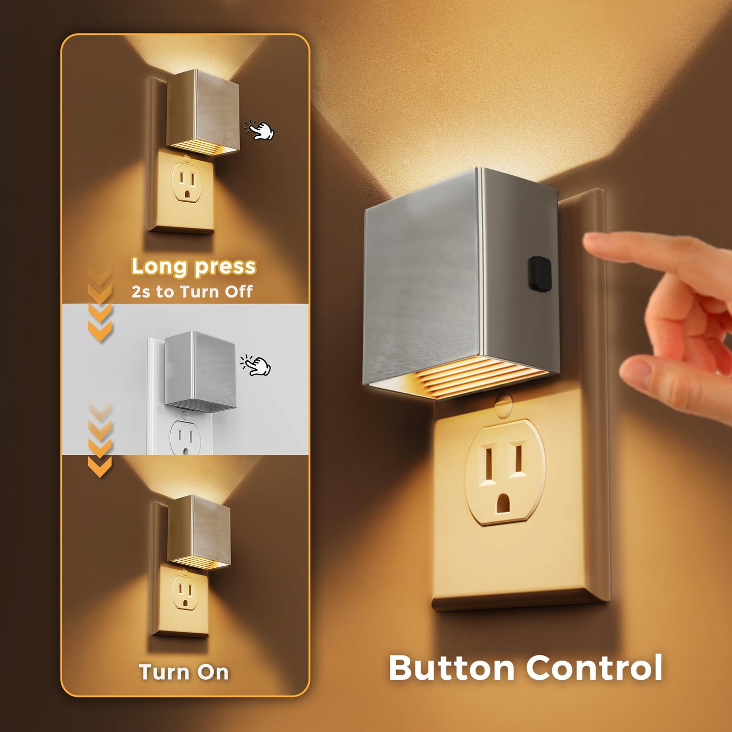 L LOHAS LED Night Lights Plug into Wall,[2-Pack] Plug in Night Light with Dusk to Dawn Sensor,Brightness Adjustable,3000K Warm White,Dimmable Nightlight for Adults Bathroom Hallway Kitchen