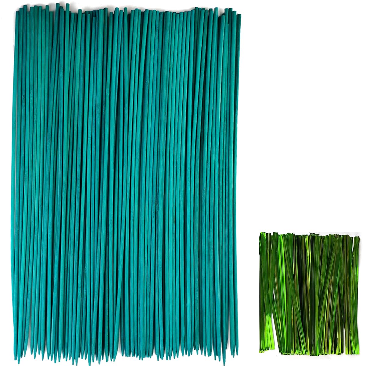 GXXMEI 100PCS 18" Plant Sticks Support with 100PCS Green Garden Ties, Green Bamboo Sticks, Garden Wood Plant Stakes, Floral/Orchid/Tomato Wooden Stakes Plant Support Stakes Wooden
