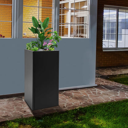 Yellulu Planter Box with Removable Insert Shelf | Rectangular Modern Metal Planter Box|Indoor Outdoor Cube Steel Flower Pot | for Patio, Deck, Yard, Garden (Black, 14" L x14 W x 30" H)