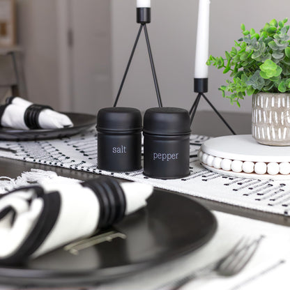 AuldHome Design Salt and Pepper Shaker Set (Black); Contemporary Modern Farmhouse Retro Enamel Style Shaker Set