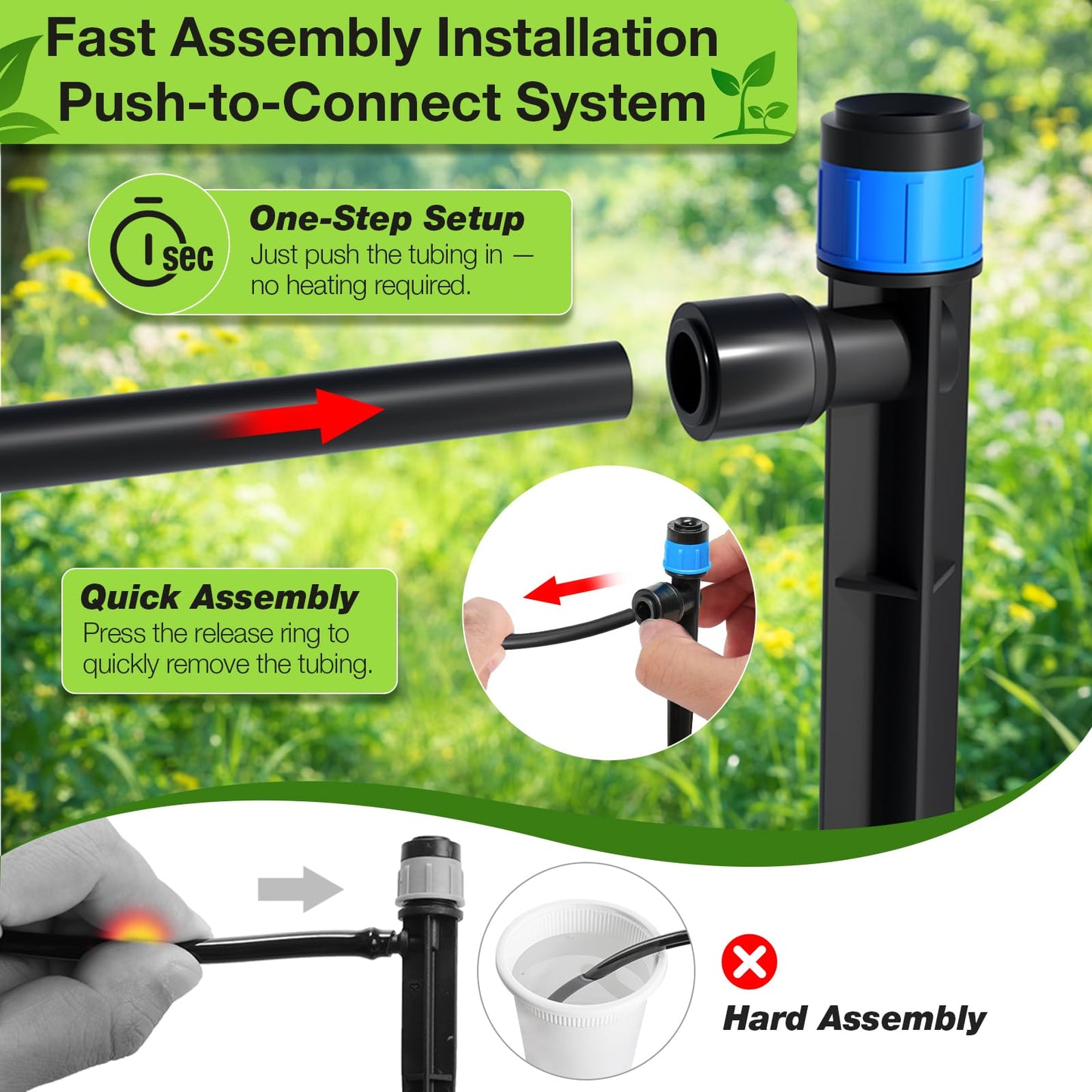 MIXC 300FT Drip Irrigation System Kit, Automatic Garden Misting Watering System with 100FT 1/2" & 200FT 1/4" Irrigation Tubing, Fitting, Adjustable Emitter for Greenhouse Lawn Raised Bed Potted Plant