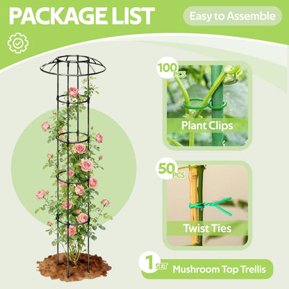 Jesosia Garden Trellis for Climbing Plants Outdoor - Unique Umbrella Top Round Trellis for Indoor Potted Plant - 64" Tall Rustproof PE Coated Metal Pipe Obelisk Support Ivy Vine Rose Grape Vegetable