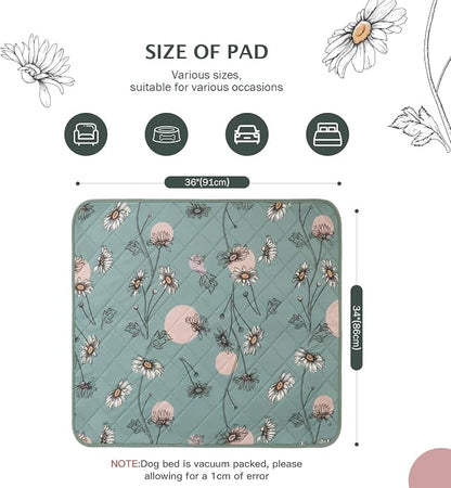 IEUUMLER Washable Pee Pads for Dogs, 2 Pack Non-Slip & Waterproof Pack Whelping Pad, Reusable Washable Puppy Potty Training Pad with Fast Absorbent for Playpen EU007 (Green Daisy, 34"X36"-2pcs)