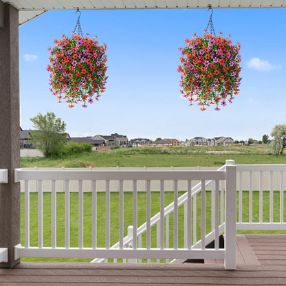 INQCMY Artificial Faux Hanging Flowers Plants Basket for Outdoor Outside Spring Decoration,UV Resistant Fake Silk Daisy in Planter Resistant Look Real for Home Porch Balcony Patio Yard Decor