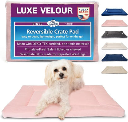Pet Dreams Dog Crate Pad - Washable Kennel Mat, Crate Pads for Dog Cages, Non-Toxic, Flat Indoor Cat Bed, Fits iCrate 18, 24, 30, 36, 42, 48 Inches (Pink, Large, 36")
