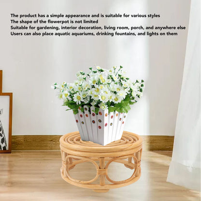 Round Plant Stand, Rattan Wicker Circle Pedestal Round Riser Plant Stand, Flower Pot Stands for Indoor Plants, Handmade Rattan Planter Stand for Home Kitchen Tabletop Decor (L)