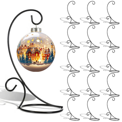 Douaowoc 16 Pcs Ornament Display Stands, 9 Inch Black Iron Hanging Stand Rack Holder for Christmas Halloween Decoration, Glass Ball Holder for Hanging Plant Home