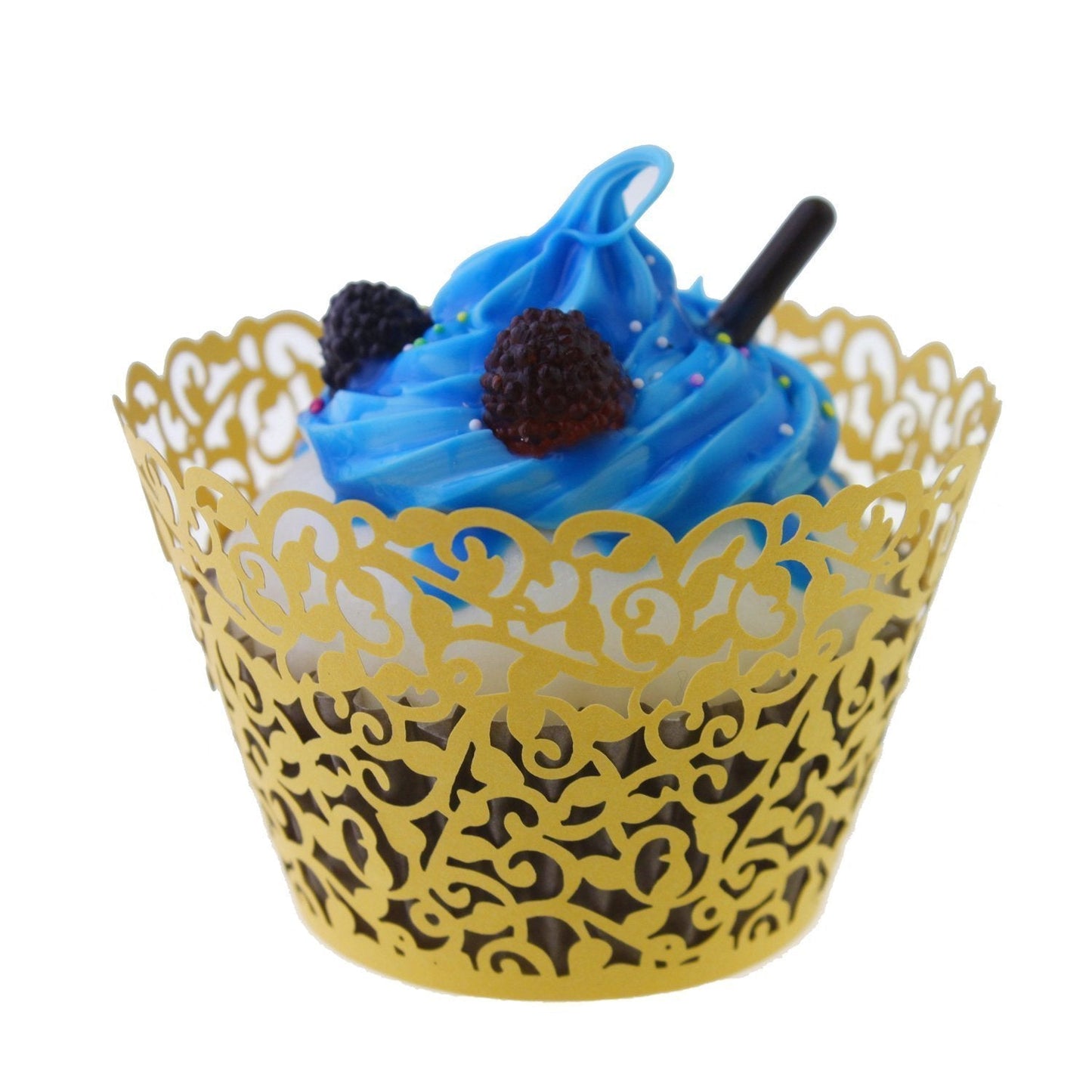 Filigree Artistic Hollow Out Bake Cake Paper Cups Little Vine Lace Laser Cut Liner Cupcake Wrappers Baking Cup Muffin Holder Case for Wedding/Birthday/Afternoon Tea Party Decoration (50, Gold)