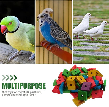 BESPORTBLE Bird Toy Parts, Pack of 100 Wood Blocks for Birds Multicolored Natural Wooden Blocks Bird Chewing Toy Mini Wood Chip Charms for DIY Playing Chewing Bird Toys