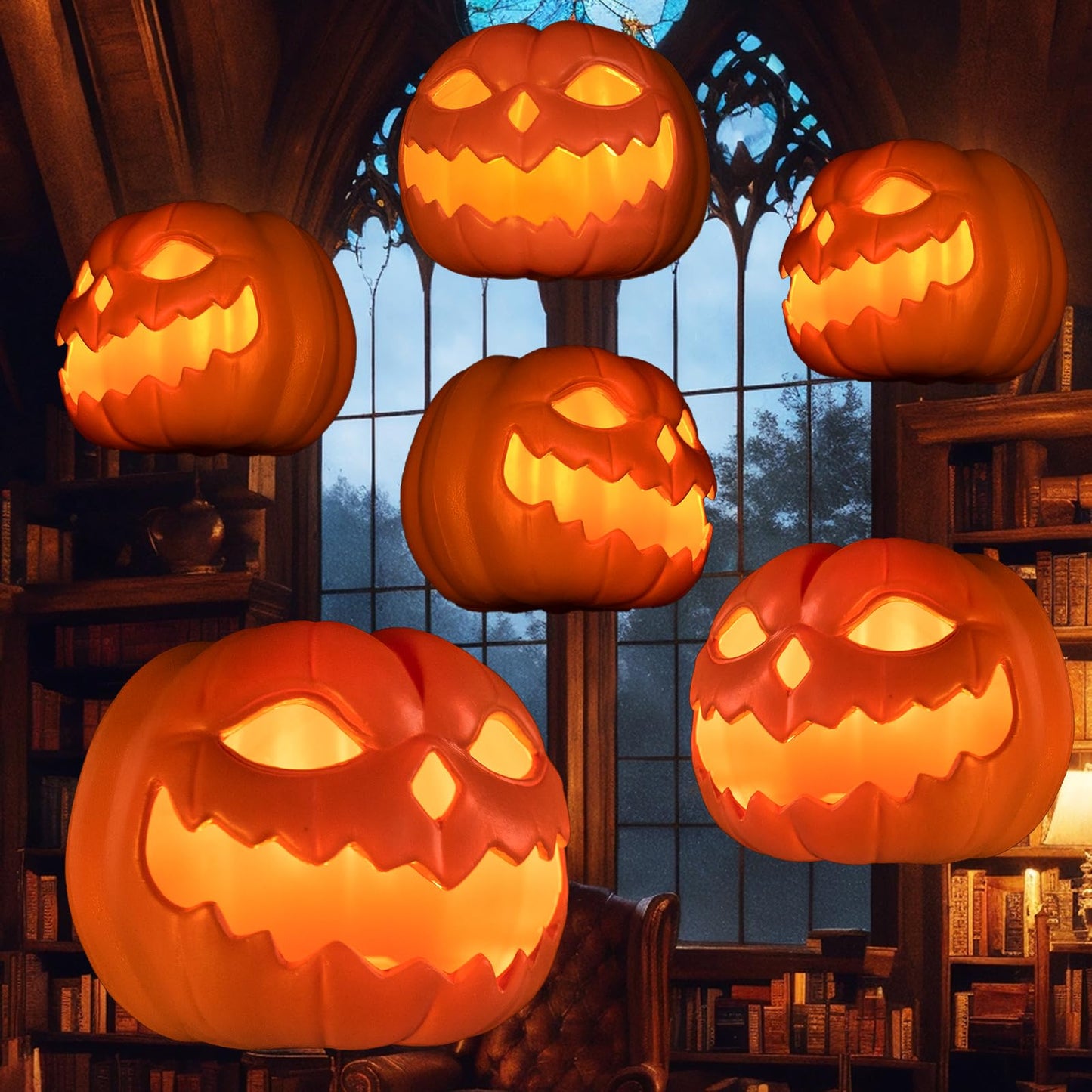Halloween Decorations - Set of 6 Floating LED Pumpkins with Remote Control - Magic Hanging Flickering Warm Light Flameless Floating LED Pumpkins Decor for Indoor Home Room Bedroom Party Decoration…