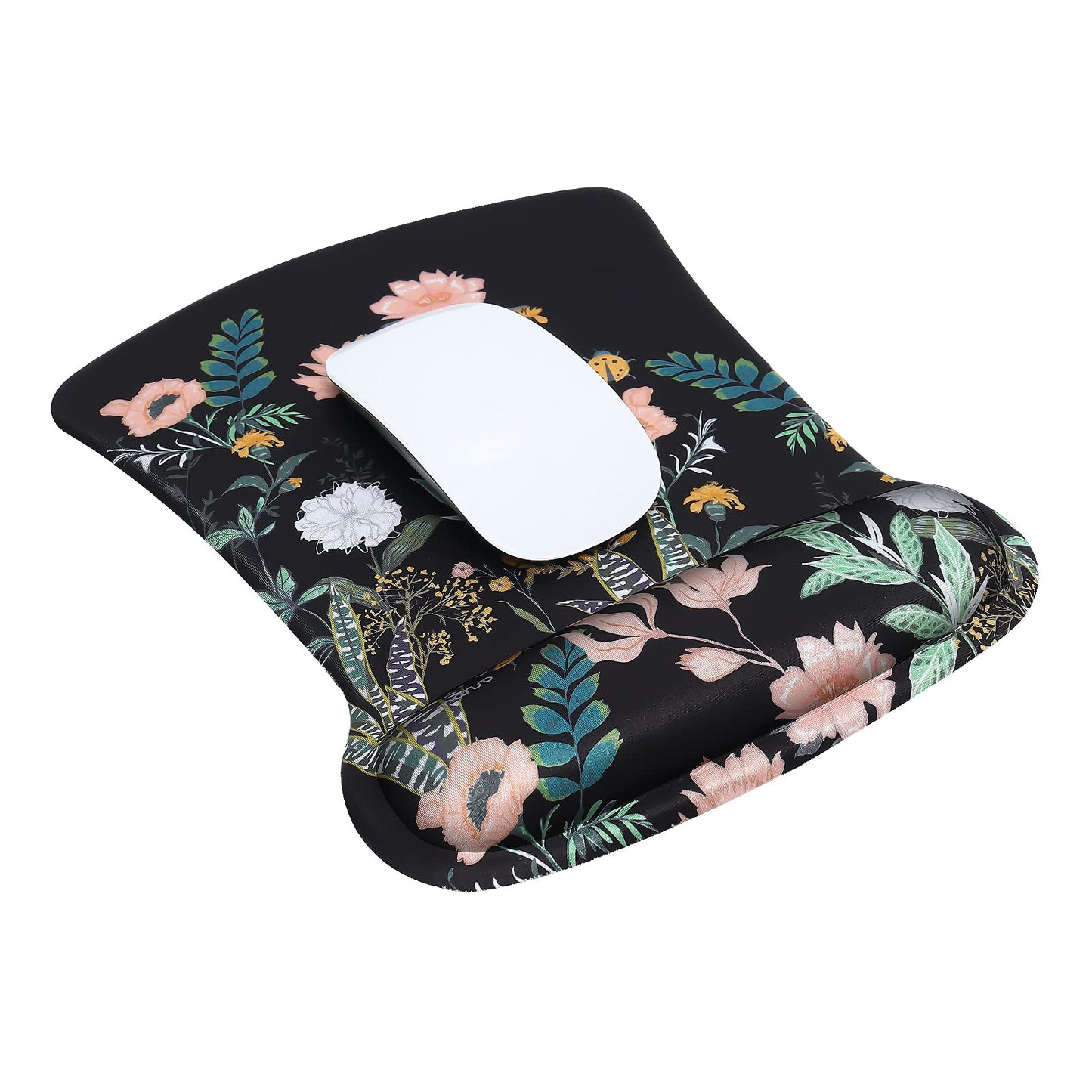 MOSISO Wrist Rest Support for Mouse Pad&Keyboard Set, Wild Flowers Ergonomic Mousepad&Coaster Non-Slip Base Home/Office Pain Relief&Easy Typing Cushion with Neoprene Cloth&Raised Memory Foam, Black