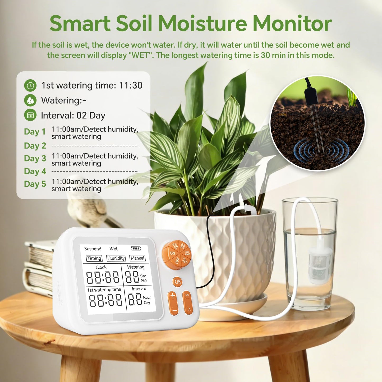 Automatic Plant Waterer Indoor with Large Display for Pot Plants, Cycle & Soak Mode Vacation Self Watering Drip Irrigation System Device Kit Office Patio Greenhouse Grow Tent Water 10-15 Plants