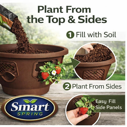 smart spring Ultimate Hanging Baskets - Strawberry, Tomato, Flower, and Herb Outdoor Planters - Use Garden Pots for Growing Plants Outside On A Deck, Fence, or Balcony (Mocha 2pk)