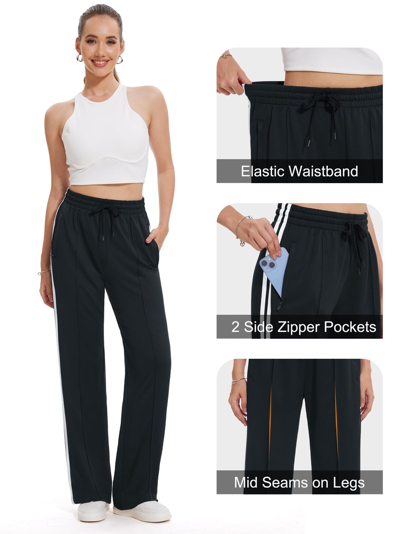 Tapata Women's 34" Inseam Tall Track Pants Loose Straight Leg Jogging Sweatpants Warm-Up Sports Athletic Running, Black, L