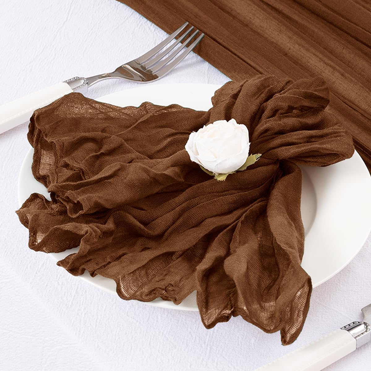 DeZerlor 50 Pack Brown Cheesecloth Napkins Tan Summer Cloth Napkins Set of 50 Dinner Napkins Bulk 21x21 Inches for Wedding Bridal Shower Baby Shower Parties