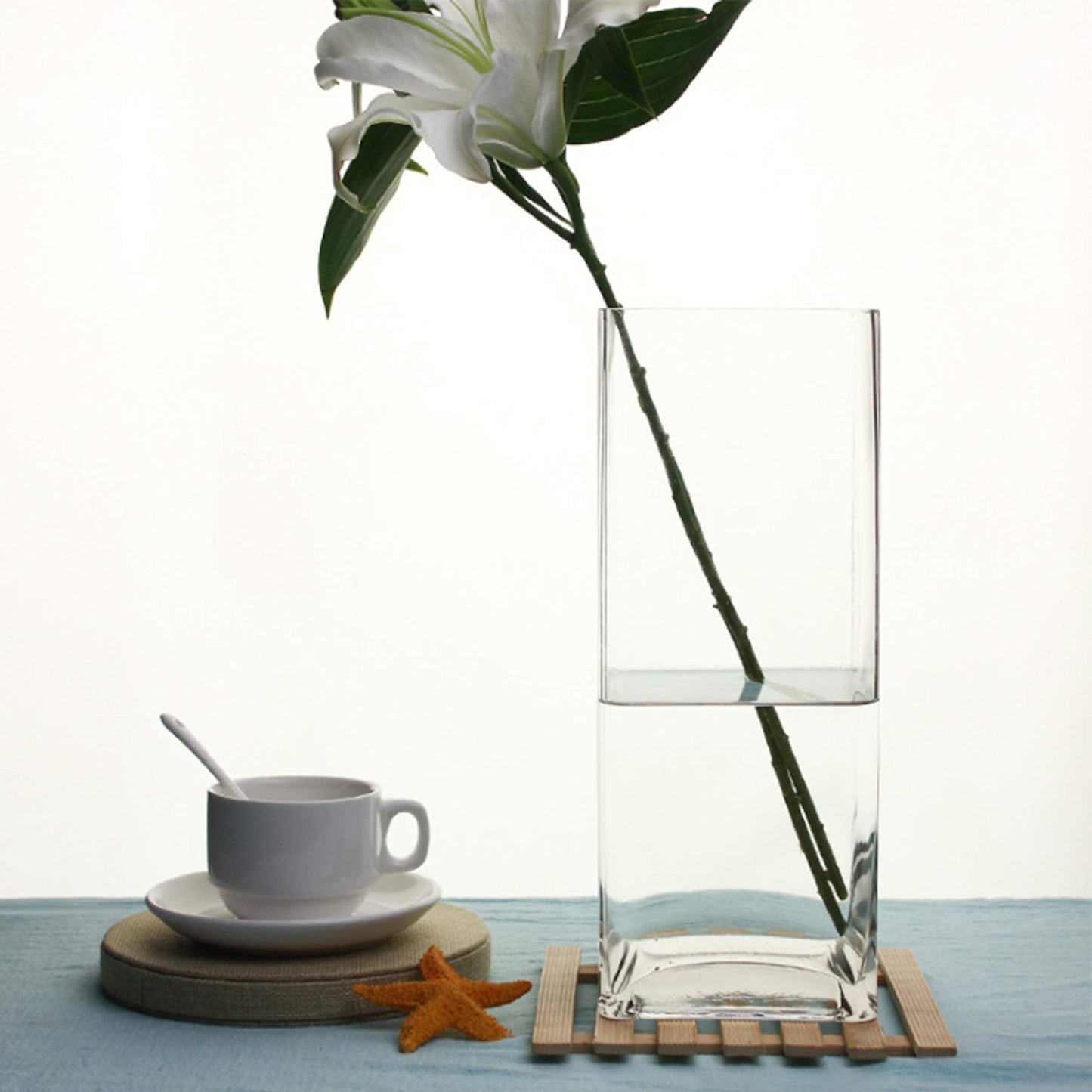 WGV Tall Square Vase Glass Block, Length 5", Height 10", Clear Large Floral Plant Container, Fish Tank, Planter Terrarium for Wedding Party Event, Home Office Decor, 1 Piece