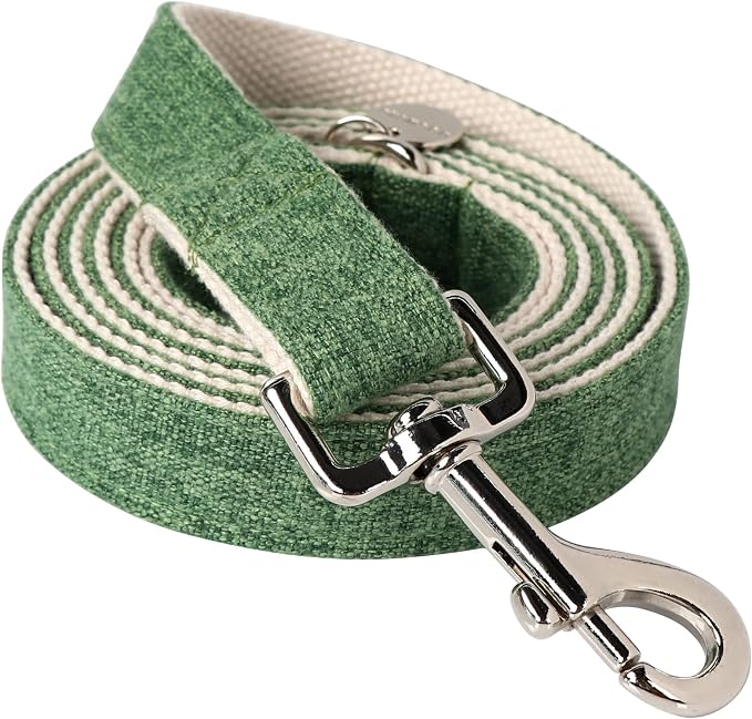 DOGWONG Cotton Hemp Dog Collar - Heavy-Duty Green Durable Soft Natural Fabric Pet Collar, Cute Wedding Puppy Necklace for Small Medium Large Dogs
