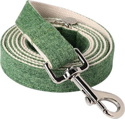 DOGWONG Cotton Hemp Dog Collar - Heavy-Duty Green Durable Soft Natural Fabric Pet Collar, Cute Wedding Puppy Necklace for Small Medium Large Dogs