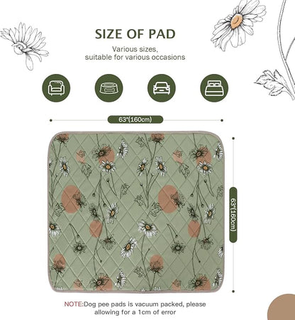 IEUUMLER Washable Pee Pads for Dogs, 1 Pack Non-Slip & Waterproof Pack Whelping Pad, Reusable Washable Puppy Potty Training Pad with Fast Absorbent for Playpen EU007 (Grass Green Daisy, 63"X63"-1pcs)