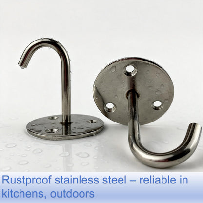 MIMOBEI Stainless Steel Heavy Duty Ceiling Hooks - 60LBS Load Bearing, No Drill for Wood - Wall/Ceiling Mount Hooks for Kitchen, Garage - Hang Pots, Tools, Plants, Projector Screens