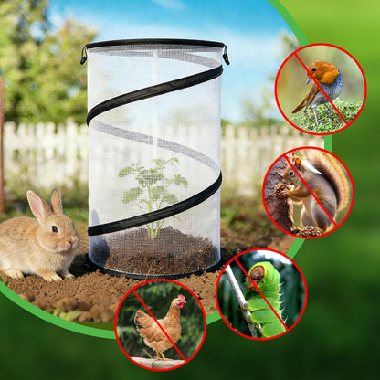Hoypeyfiy 4 Pcs Pop Up Insect & Bird Barrier Plant Cover Net, 24"x12" Round Foldable Mesh Protector, Garden Cage Guard with Stakes & Carry Bag, Keep Animals & Birds Out for Vegetables and Flowers