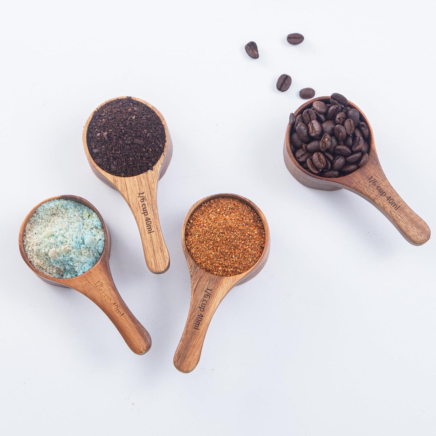 Wood Coffee Scoop-4 Pieces Wooden Scoops for Jars Small Measuring Spoons for Ground Coffee,Tea,Sugar,Seasoning-Multipurpose Wooden Scoop for Jars,Canisters,Bath Salts,Laundry Detergent(Acacia Wood)
