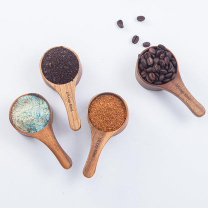 Wood Coffee Scoop-4 Pieces Wooden Scoops for Jars Small Measuring Spoons for Ground Coffee,Tea,Sugar,Seasoning-Multipurpose Wooden Scoop for Jars,Canisters,Bath Salts,Laundry Detergent(Acacia Wood)