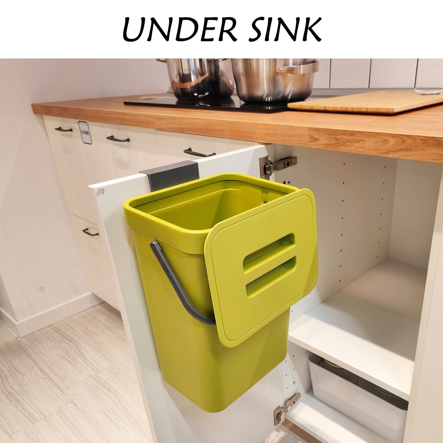stonespace Small Trash Can with Lid，Mountable Indoor Compost Bucket, Hanging Trash Can with Lid for Cupboard/Bathroom/Bedroom/Office/Camping, 3.2 Gallon/12L Green