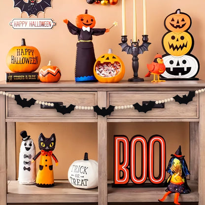 Vellibring 6.56Ft Halloween Garlands Decorations,Spooky Black Felt Bats Garland with Wooden Beads Halloween Adjustable Farmhouse Banner for Room Indoor Party Wall Fireplace Doorway Decor