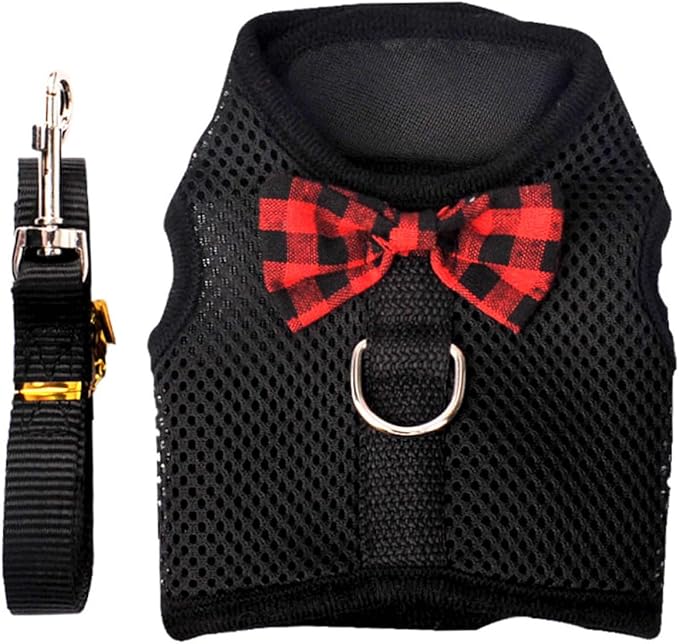 ERINGOGO Small Animal Mesh Vest Harness with Adjustable Chest Strap for Rabbits, Guinea Pigs, and Squirrels, Breathable Black L Size (Chest 35-40Cm) Pet Pulling Strap for Outdoor Walks