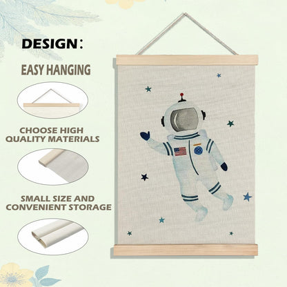 BearCake Spaceman Nursery Canvas Wall Decor Art Poster Hanger Frame, Space Prints Framed Wall Decor for Classroom Toddler Boys Room Nursery Playroom, 12x16 Inch Set of 2