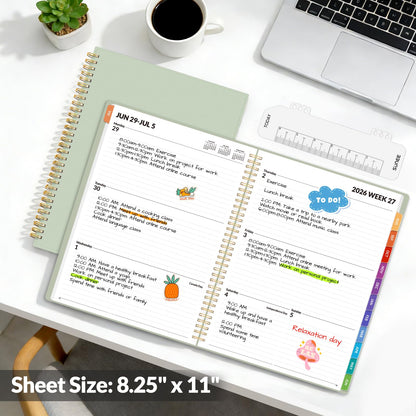 SUNEE Academic Planner 2026-2027 – Weekly & Monthly Planner, July 2026 to June 2027, 8.5"x11", Thick Paper, Tabs, Pockets, Bookmark, Spiral-Bound, Student Teacher Organizer, Sage Green