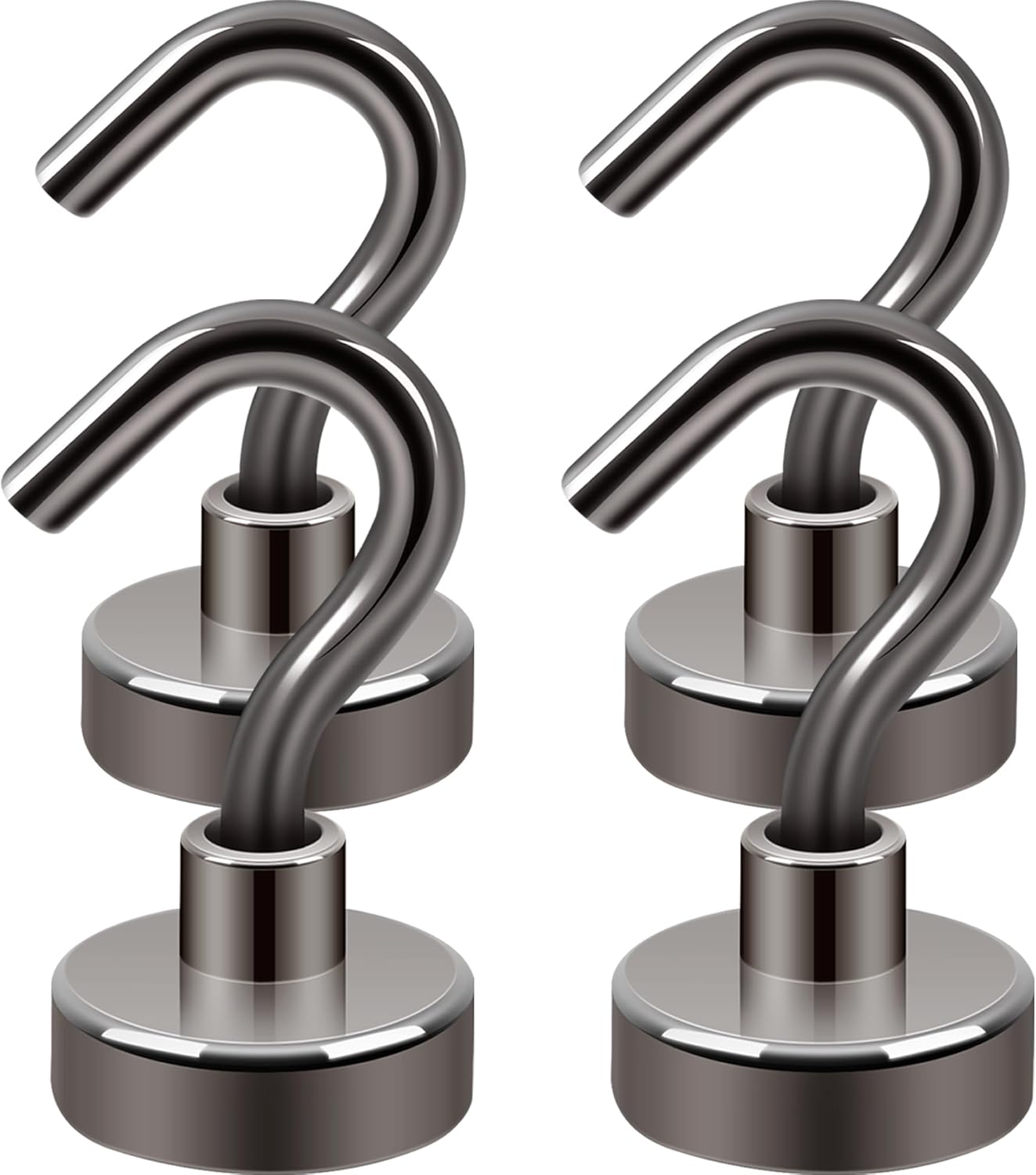 Neosmuk Magnetic Hooks,30lb Heavy Duty Earth Magnets with Hook for Refrigerator, Extra Strong Cruise Hook for Hanging, Magnetic Hanger for Cabins, Grill (Gunblack, Pack of 4)