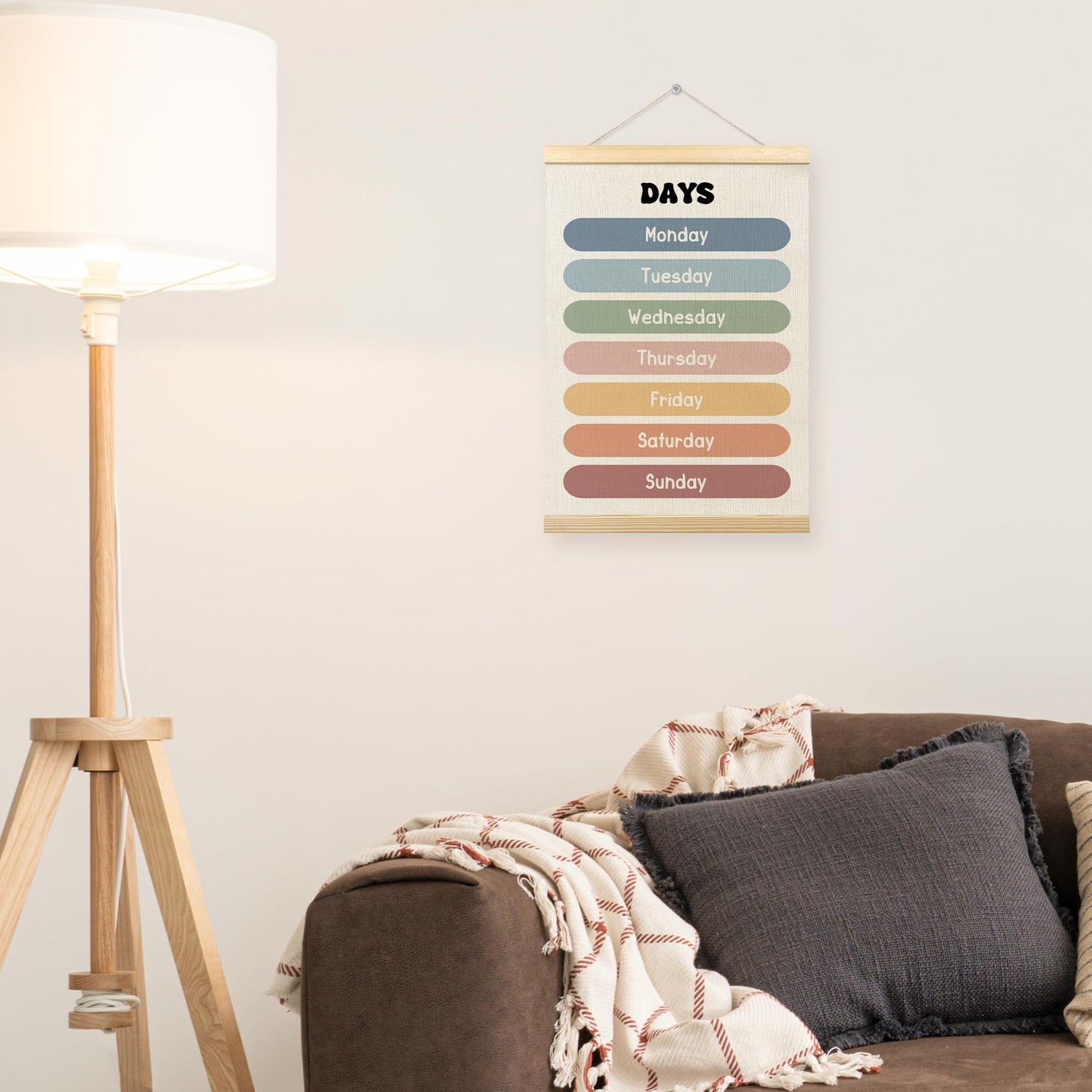 TLESKE Boho Classroom Days of the Week Poster Hanger Frame, Homeschool Hanging Wall Art Decor for Toddlers Kids Room Nursery Playroom, Preschool Prek Learning Educational Poster Print Banner, 12x16