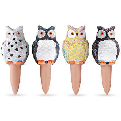 MCleanPin 4 Pack Self Watering Spikes and Globes, Handmade Terracotta Owl Self-Watering Plant Devices with Slow Release System, Automatic Water Bulbs for Indoor and Outdoor Garden Pots Vacation