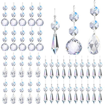 Milkary 44 Pack Chandelier Crystal Prism Replacement, 38mm Hanging Clear Crystal Glass Bead Prisms 20mm Chandelier Crystals Modern for Foyer Wedding Lamp Windows Christmas Tree Decoration