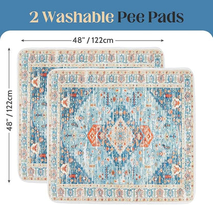 Washable Pee Pads for Dogs, 2 Pack Reusable Puppy Training Pads 48"x48" Super Absorbent Waterproof Dog Training Pads, Non-Slip Potty Pads, Whelping Pads Litter Mat Blue/Mix