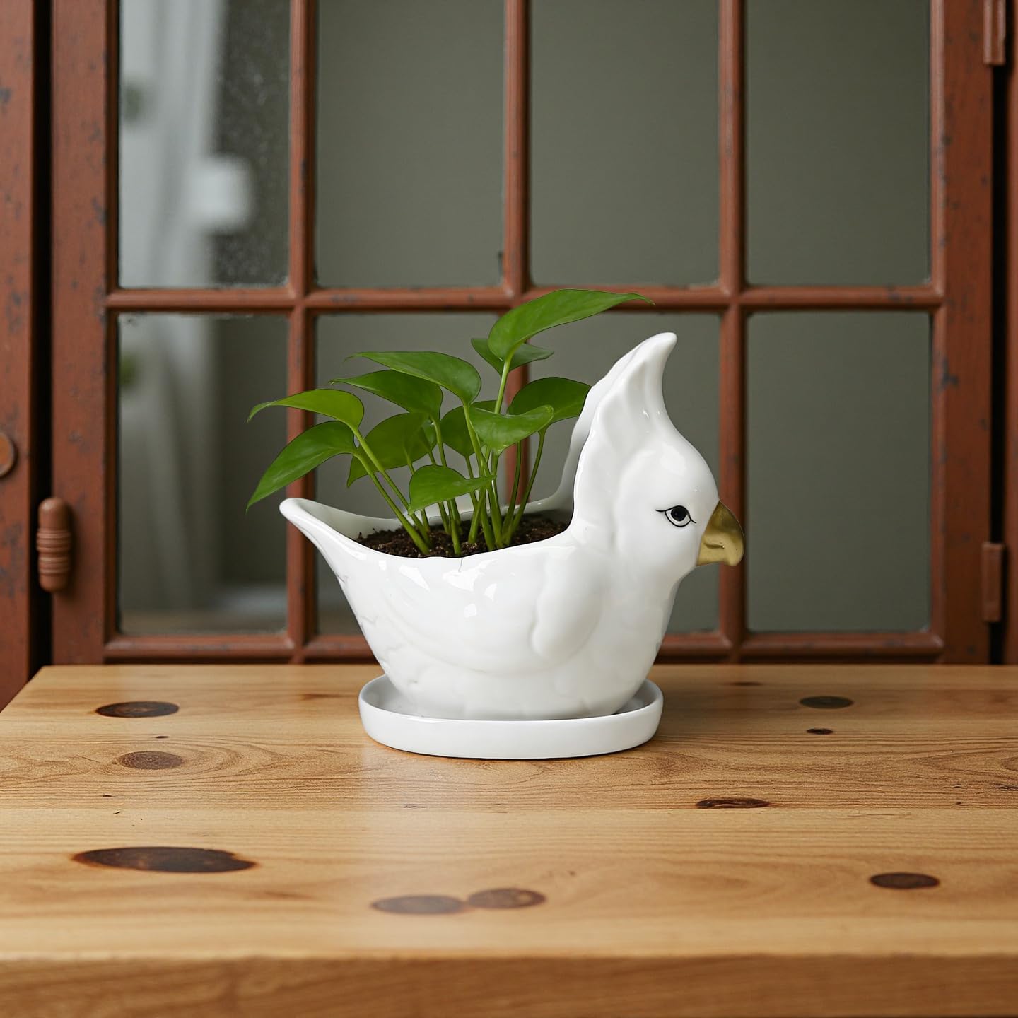 YANGMEI Ceramic Bird Planter Pot with Saucer, Drainage Hole Design, Cute Animal Succulent Pot for Indoor/Outdoor, Great Gift for Plant Lovers, Home Garden & Office Décor（White）