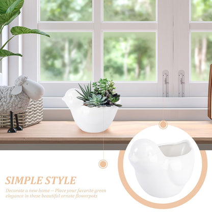 DIYEAH Ceramic Succulent Flowerpot with Creative Bird Design White Animal Plant Container for Indoor Garden Office Decoration Compact Decorative Pot for Small Flowers and