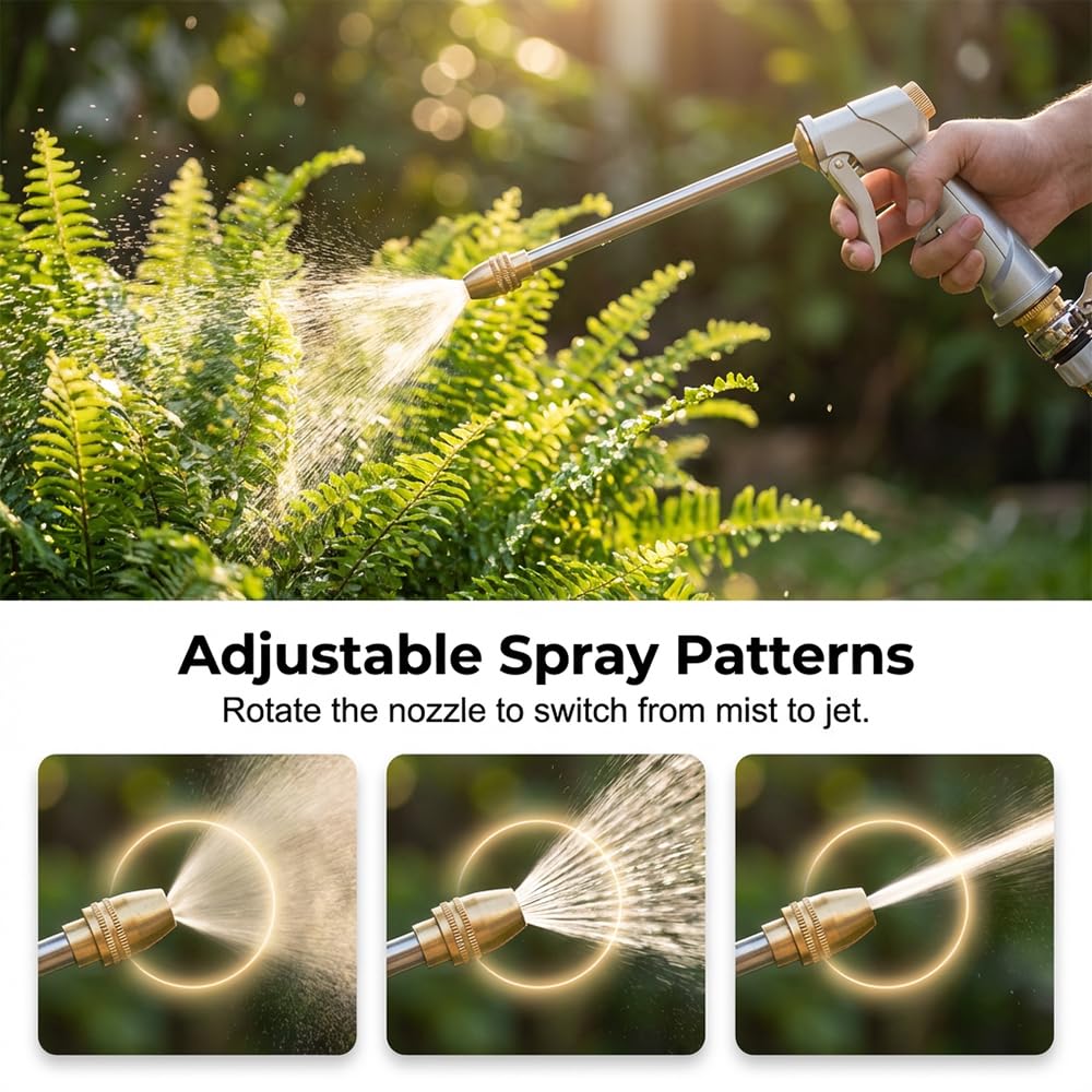 2026 Upgrade High Pressure Hose Nozzle, Turn Any Hose into a High Pressure Water Cleaning Jet, Multi Function Heavy Duty Garden Hose Nozzle, Spray Nozzles for Cleaning Yard Pets Car (ShortRod)
