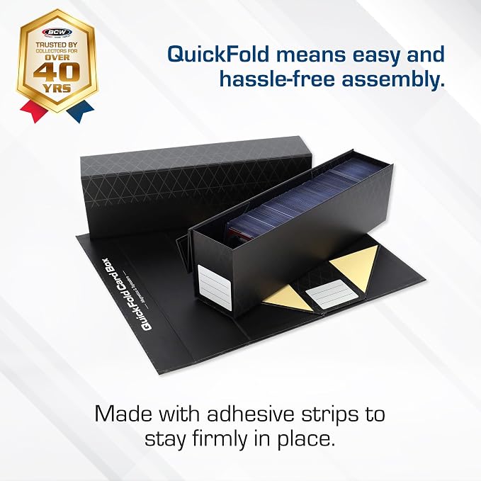 BCW QuickFold® Card Storage Boxes for Magnetics & Toploaders – 9 Pack | Trading Card Holder Box with Magnetic Closure | Easy Fold Assembly for Sports and TCG Cards