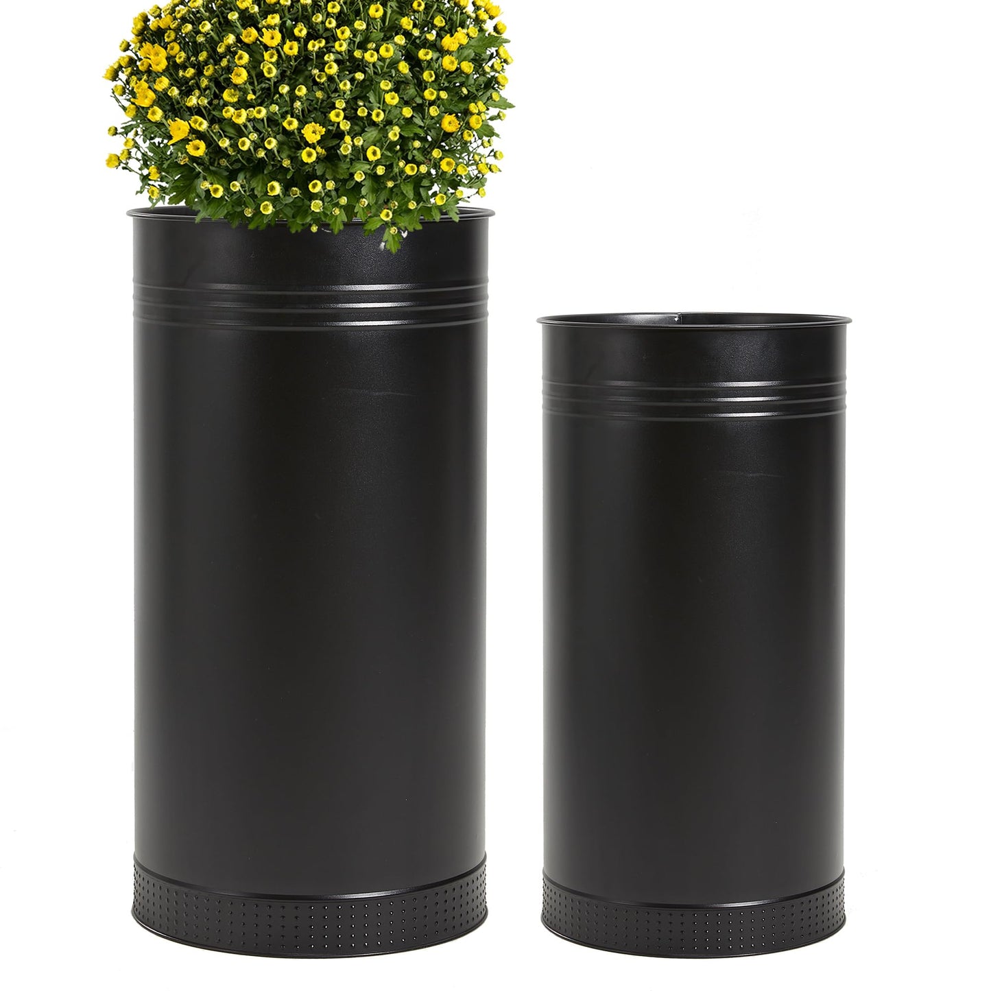 Worth Garden Galvanized Steel Planter 2-Pack - Large:28"x14.5" & Small:24"x12" - Tall Metal Plant Pots - Large Handcrafted Decoration Flower Pot for Indoor Outdoor, Deck, Patio, Front Porch - Black