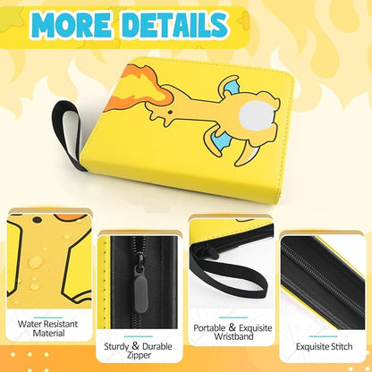 Premium Collectible Trading Card Albums，Card Binder Fits 400 Cards with 50 Removable Sleeves，Display Game Card Case book Holder, Fire Dragon Themes