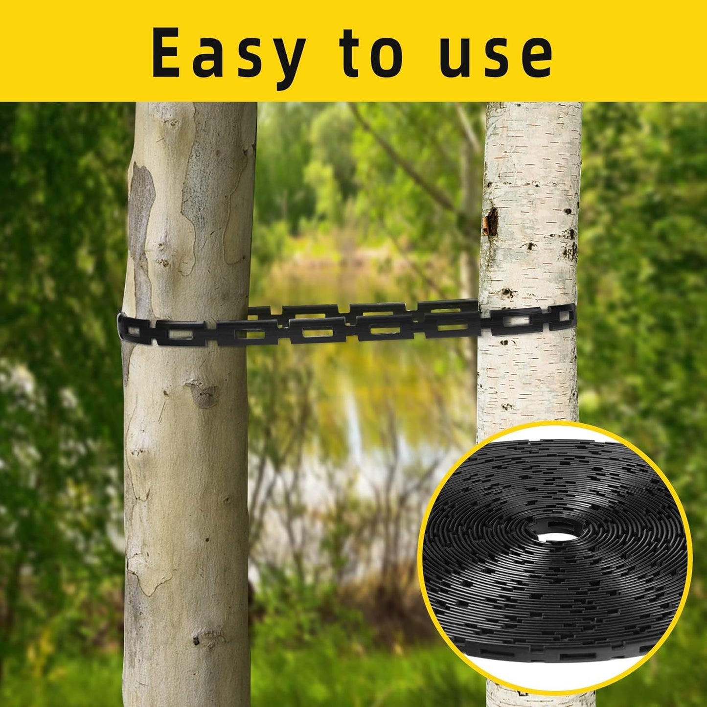codree 2 Pcs 50Ft Plastic Chain Lock Tree Tie, 1/2 Inch Wide Adjustable Tree Support Straps for Staking, Flexible Cable Plant Trees Ties for Leaning Tree Garden Accessories