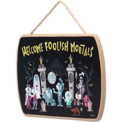 Disney Haunted Mansion Welcome Foolish Mortals Hanging Wood Wall Decor - Fun Halloween Sign for Home Decorating