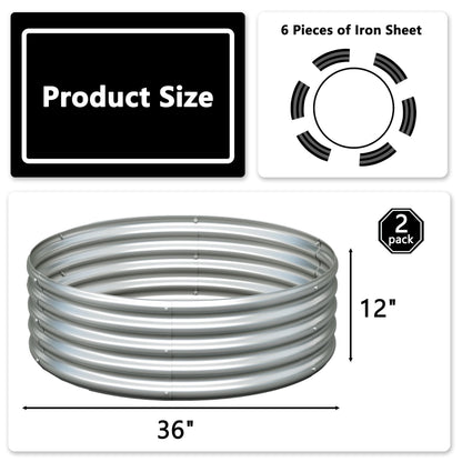 Foxlang 3x3x1ft(2 Pack) Galvanized Round Raised Garden Bed,Outdoor Planter Box Metal Patio Kit Planting Bed for Vegetables Flowers Herb,Silver